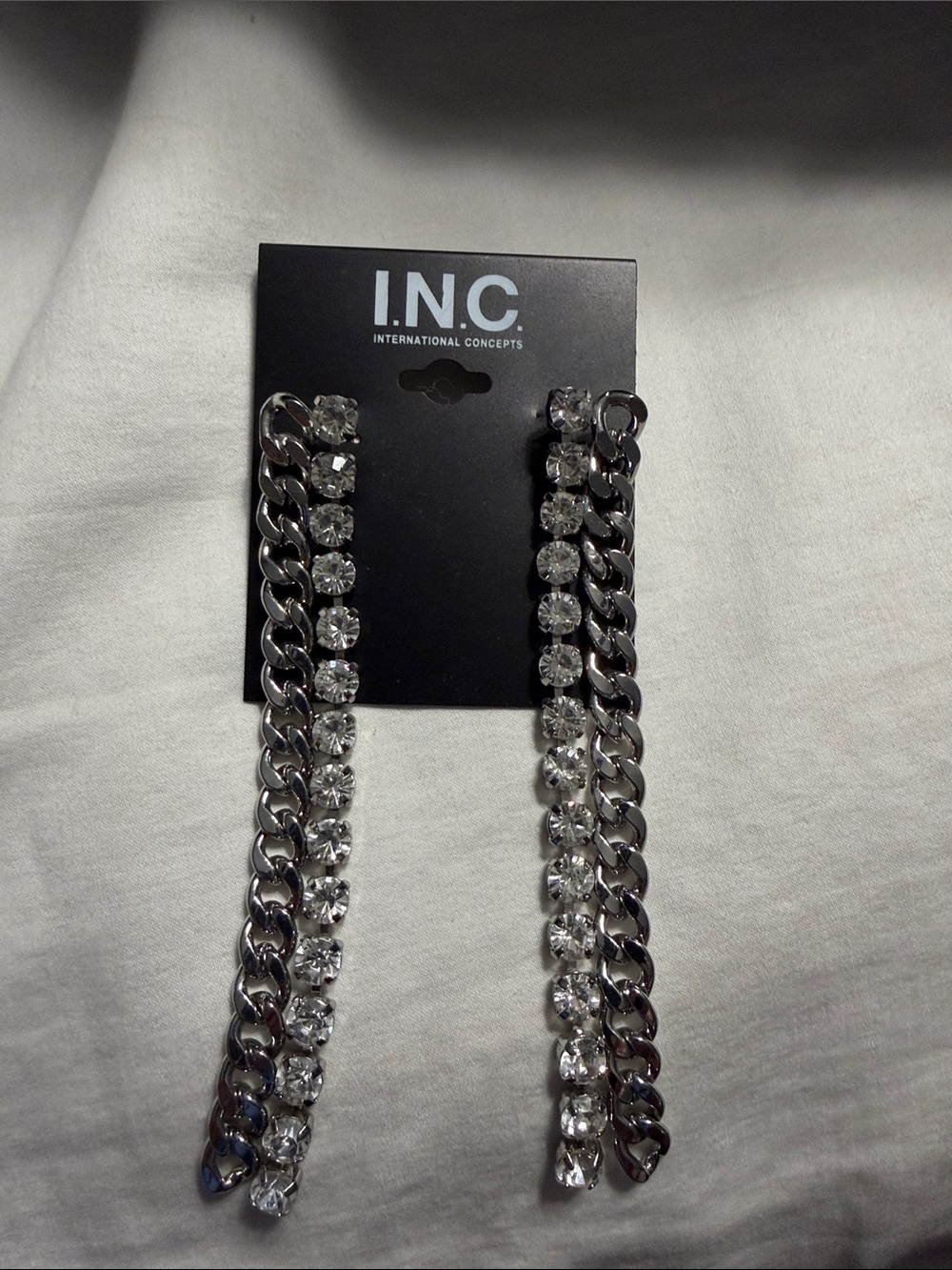 INC International Concepts Silver-Tone Chain and Clear Crystal Drop Earrings